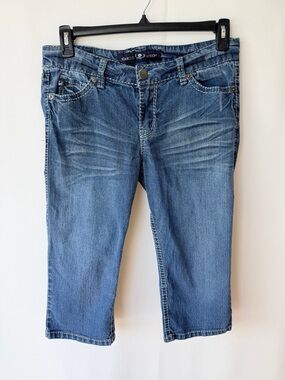 Source of Wisdom Denim Pedal Pusher Shorts Size 14 Stretch Mid Rise